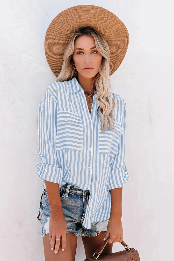 Damen Langarmshirt mit Knopfverschluss und Brusttaschen