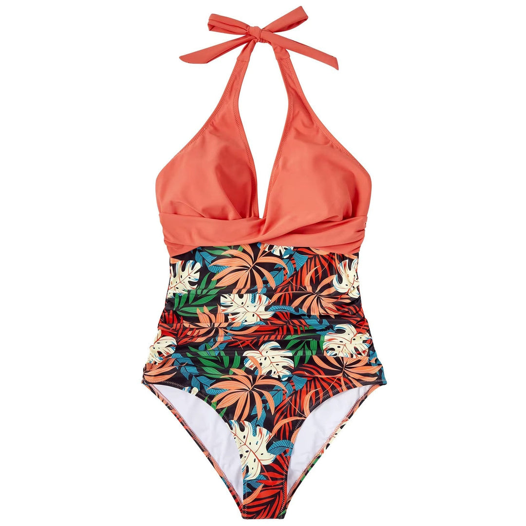 Damen Badeanzug mit Neckholder und tiefem V-Ausschnitt