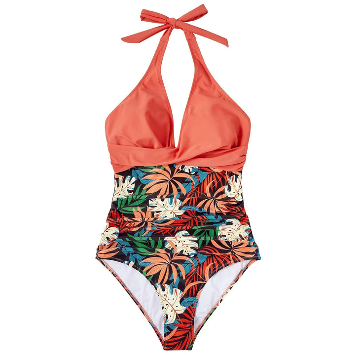 Damen Badeanzug mit Neckholder und tiefem V-Ausschnitt