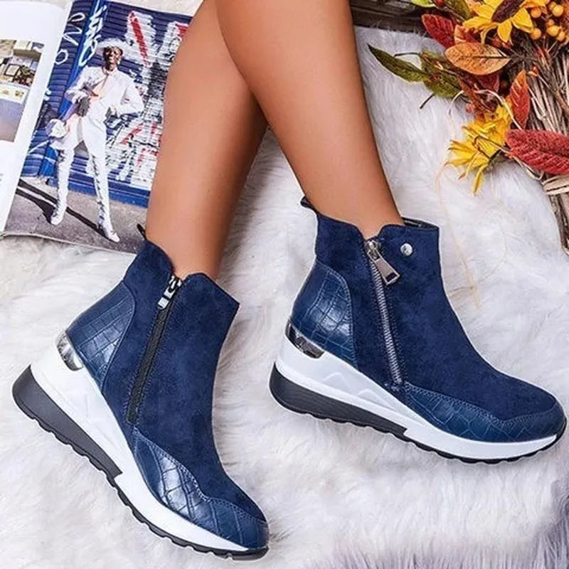 Damen Stiefeletten mit Keilabsatz und Reißverschluss