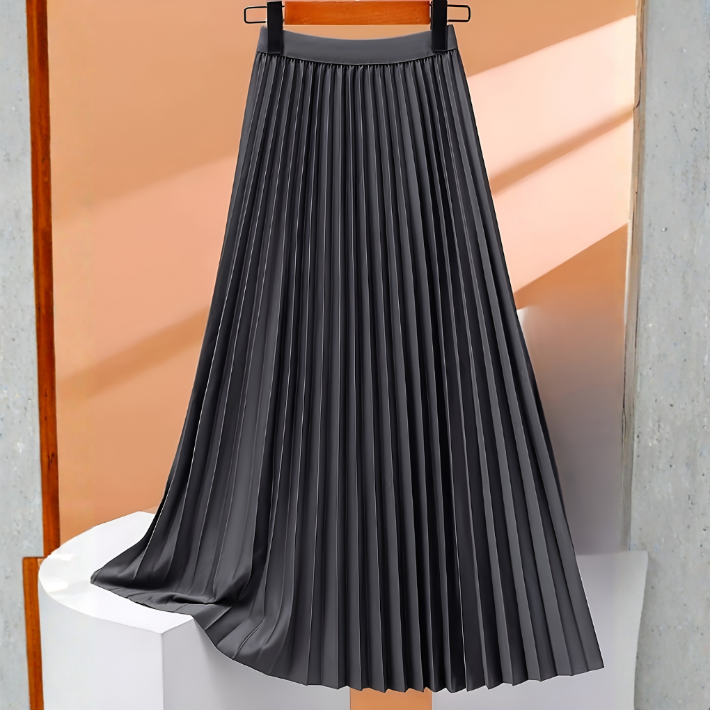 Satiniert plissierter Midirock mit hoher Taille