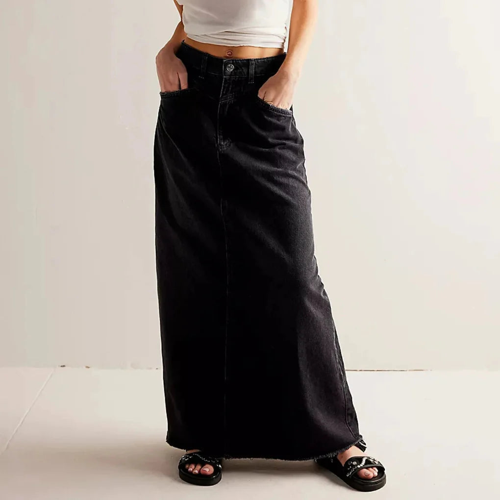Gerade geschnittener Jeansrock mit hoher Taille