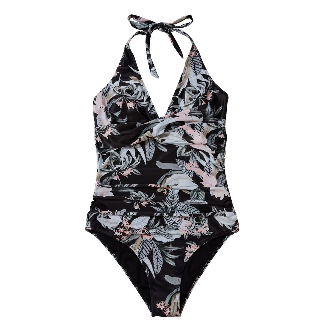Damen Badeanzug mit Neckholder und tiefem V-Ausschnitt