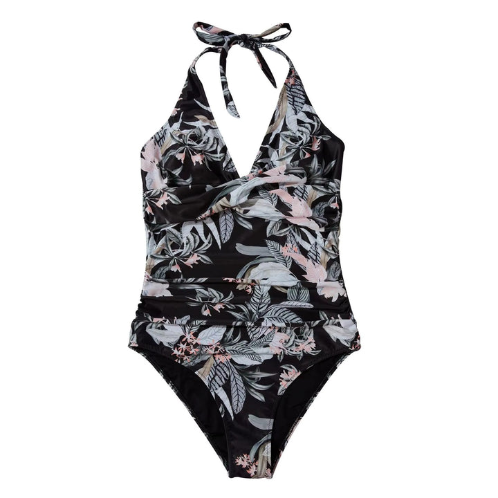 Damen Badeanzug mit Neckholder und tiefem V-Ausschnitt