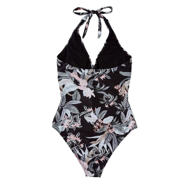 Damen Badeanzug mit Neckholder und tiefem V-Ausschnitt