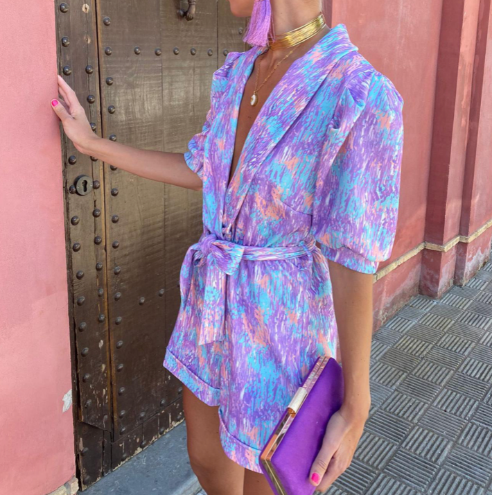 Damen Sommer-Jumpsuit mit V-Ausschnitt und kurzen Ärmeln