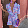 Damen Sommer-Jumpsuit mit V-Ausschnitt und kurzen Ärmeln