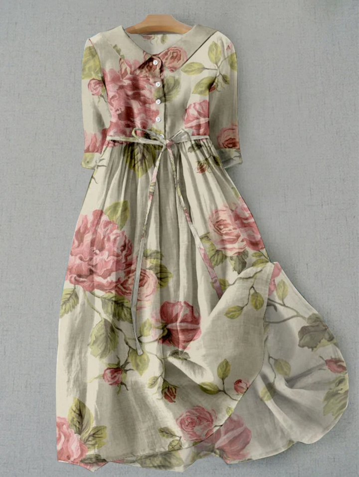Damen Blumenmuster-Midi-Kleid mit Kragen für den Sommer