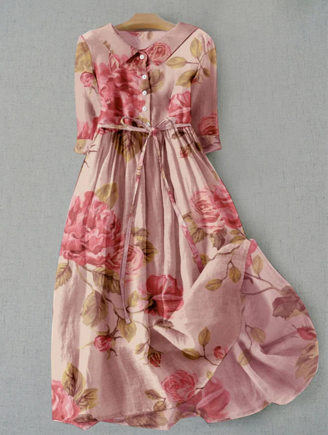 Damen Blumenmuster-Midi-Kleid mit Kragen für den Sommer