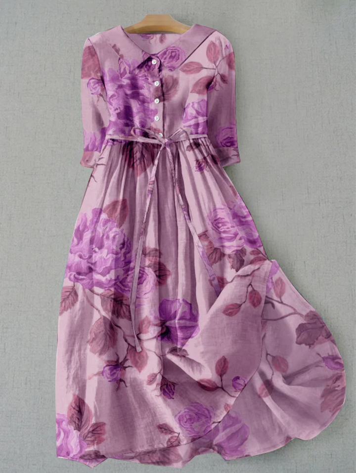 Damen Blumenmuster-Midi-Kleid mit Kragen für den Sommer