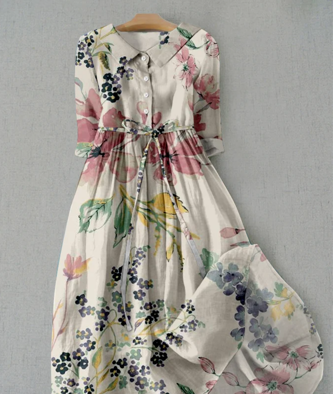 Damen Blumenmuster-Midi-Kleid mit Kragen für den Sommer