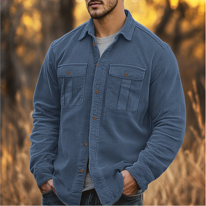 Herren Cordshirt mit langen Ärmeln und Brusttaschen