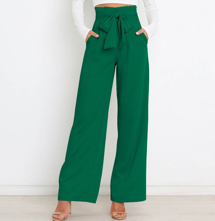 Damenhose mit weitem Bein Taschen und Gürtel