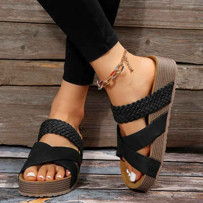 Damen Sommerschuhe mit Plateausohle und offener Spitze