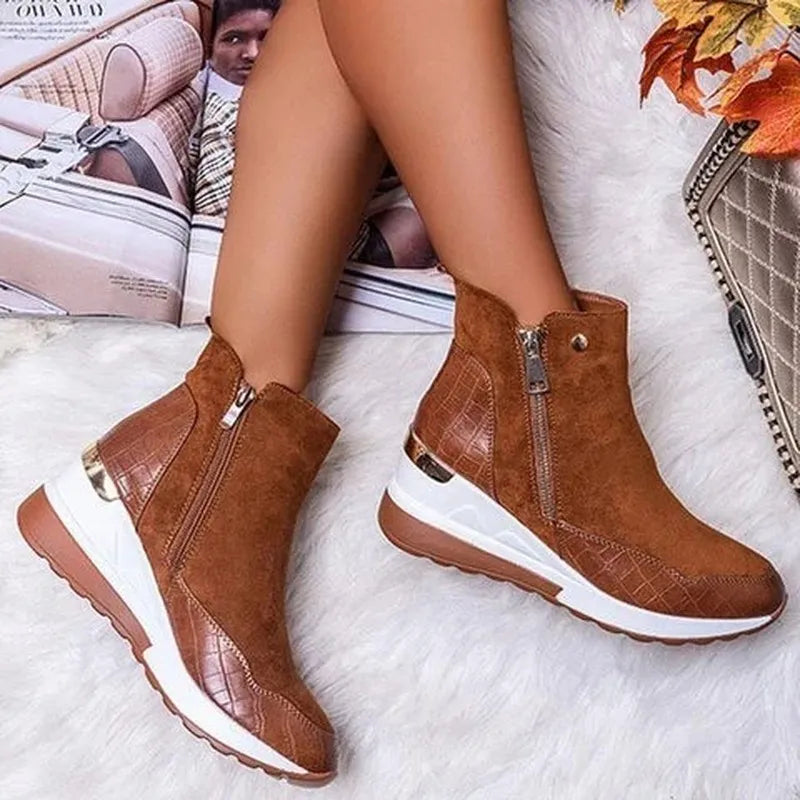 Damen Stiefeletten mit Keilabsatz und Reißverschluss
