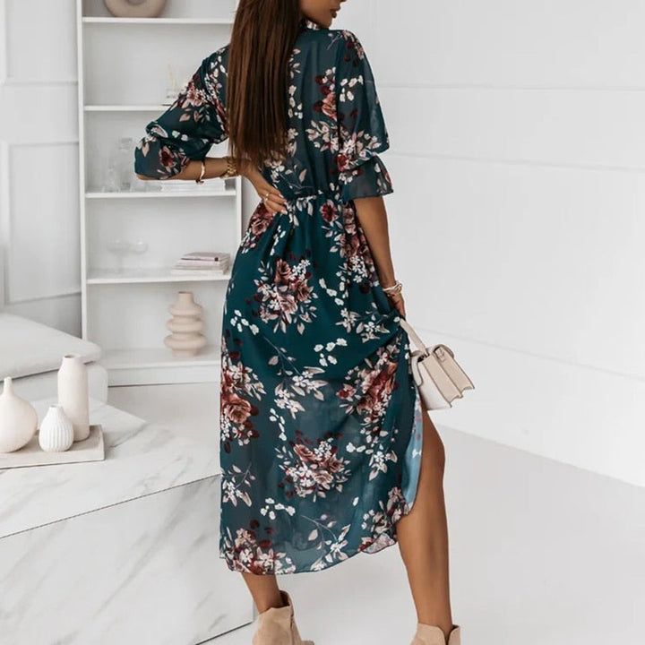 Damen Sommer-Midi-Kleid mit V-Ausschnitt und Seitenschlitz
