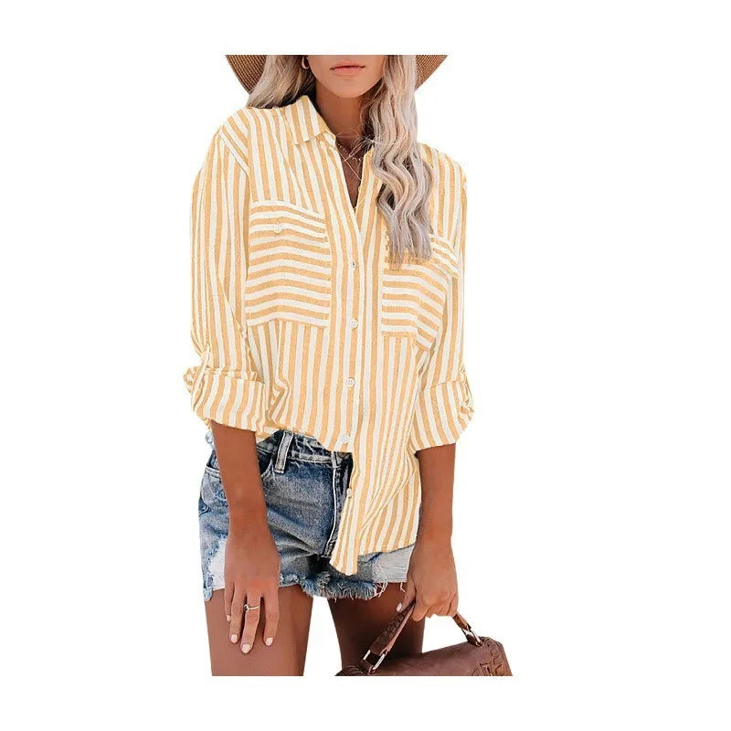 Damen Langarmshirt mit Knopfverschluss und Brusttaschen