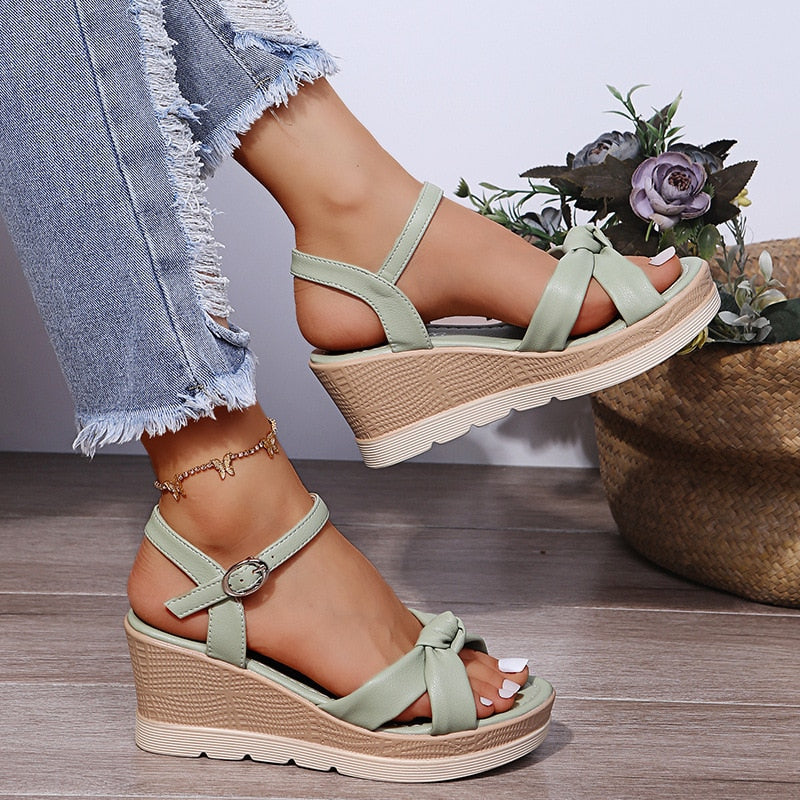 Damen Sommer Wedge Sandalen mit verstellbarem Knöchelriemen