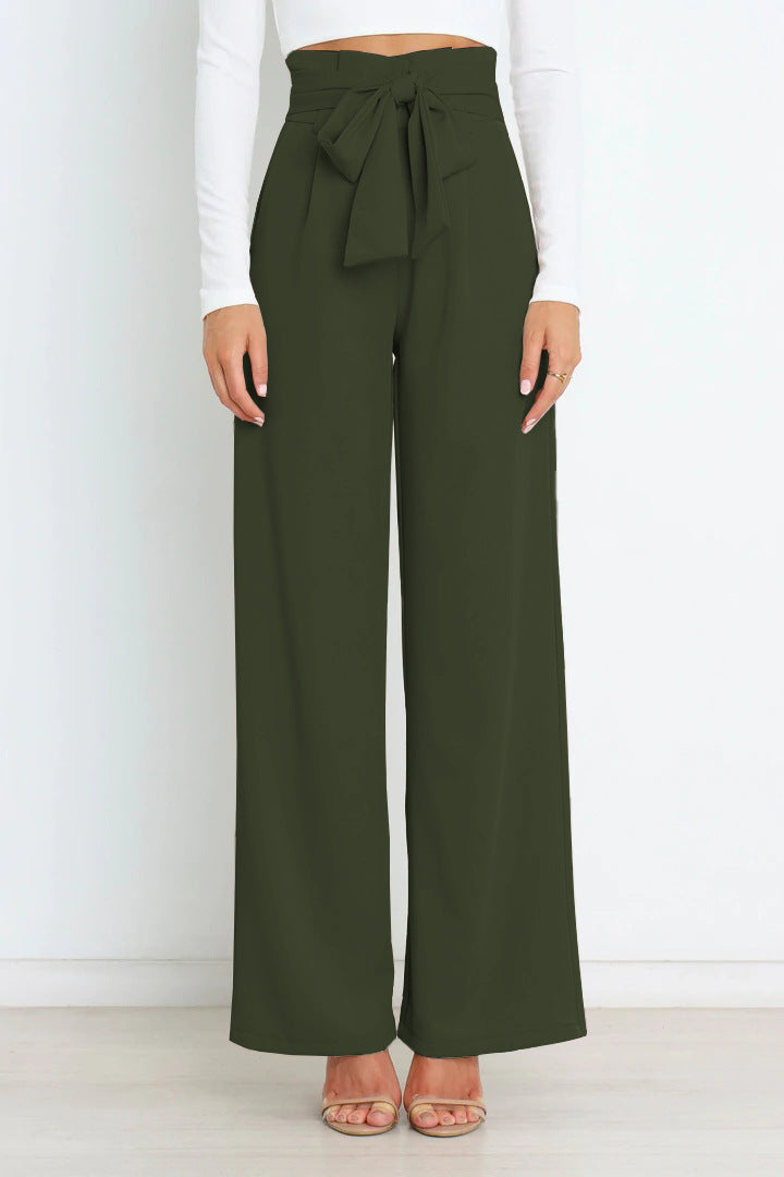 Damenhose mit weitem Bein Taschen und Gürtel