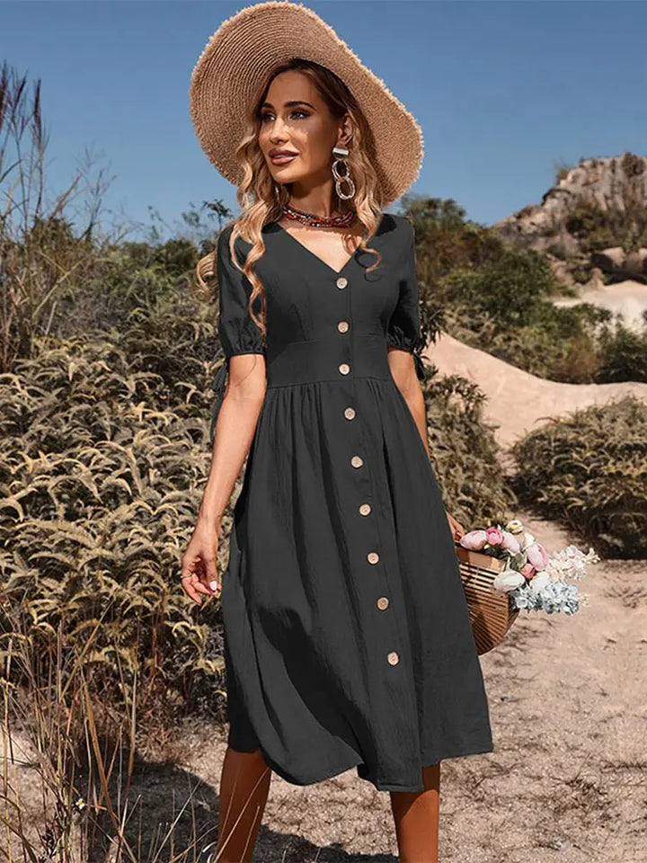 Baumwollkleid mit V-Ausschnitt für Frühling/Sommer