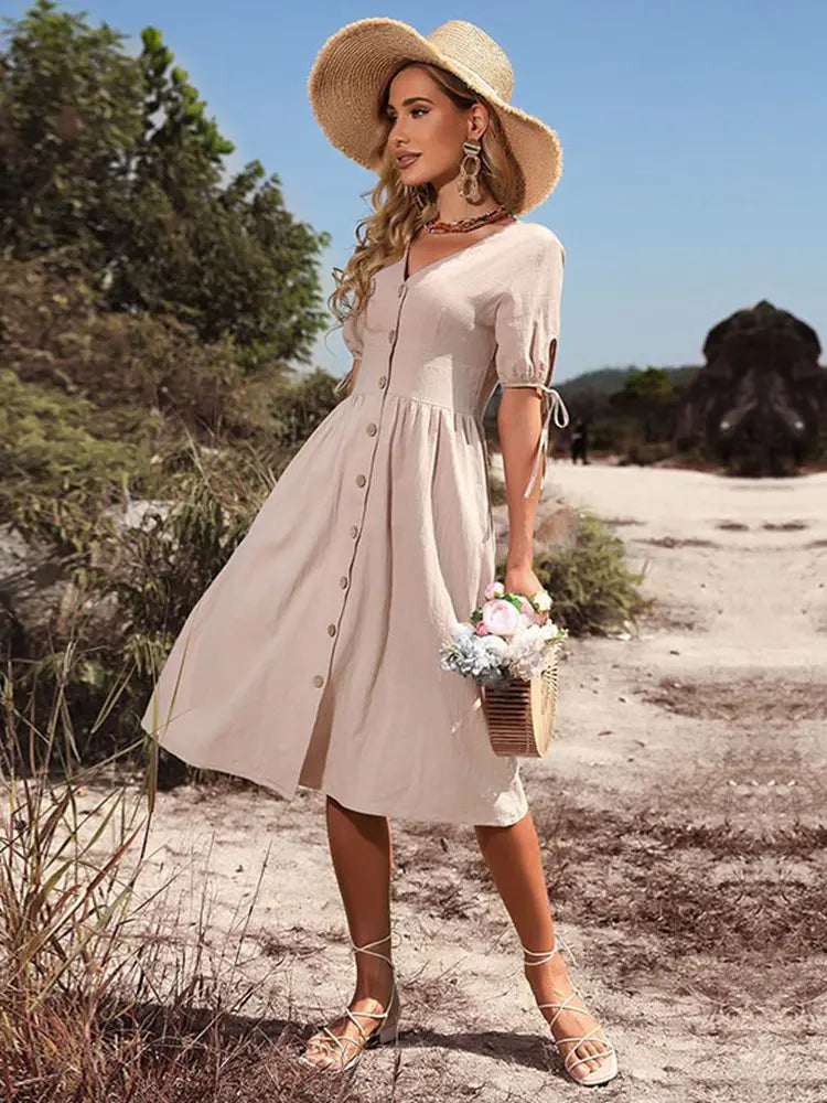 Baumwollkleid mit V-Ausschnitt für Frühling/Sommer