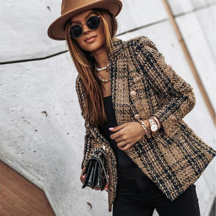 Eleganter Damenblazer mit Muster und goldenen Knöpfen