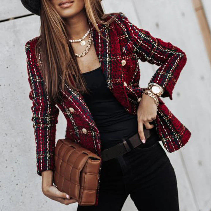 Eleganter Damenblazer mit Muster und goldenen Knöpfen