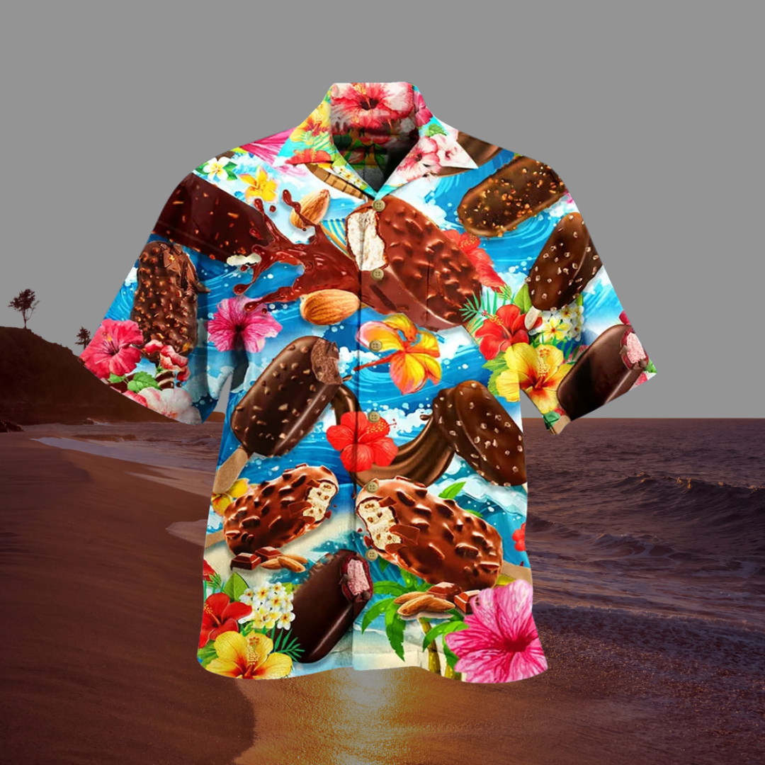 Herren Sommerhemd mit Eiscreme-Muster und kurzen Ärmeln