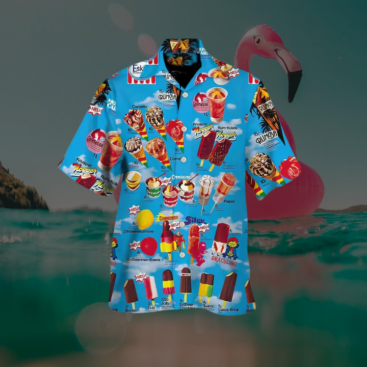 Herren Sommerhemd mit Eiscreme-Muster und kurzen Ärmeln