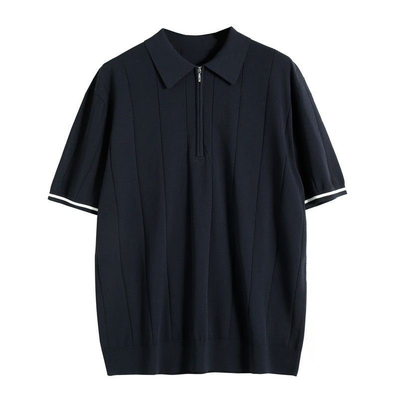 Herren Sommer Polo-Shirt mit halbem Reißverschluss und kurzen Ärmeln