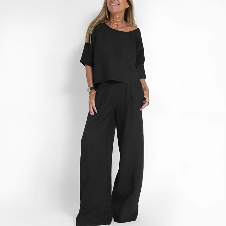 Zweiteiliges Set aus Leinenmischung für Damen in lockerer Passform