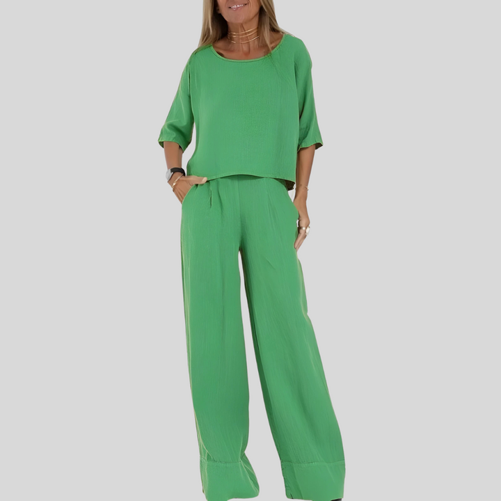 Zweiteiliges Set aus Leinenmischung für Damen in lockerer Passform