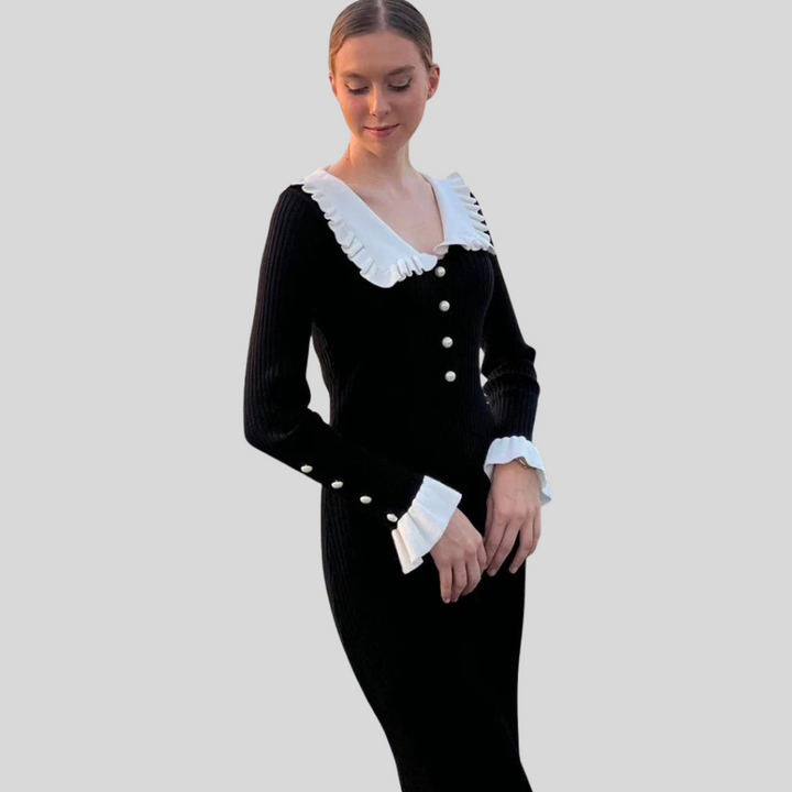 Maxikleid für Damen – Statement-Rüschen mit hoher Taille