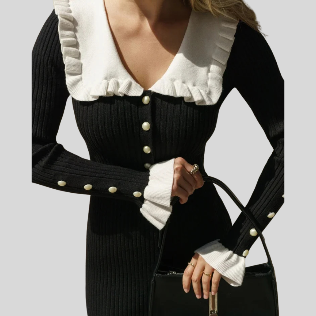 Maxikleid für Damen – Statement-Rüschen mit hoher Taille