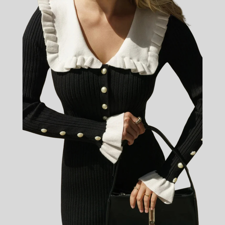 Maxikleid für Damen – Statement-Rüschen mit hoher Taille