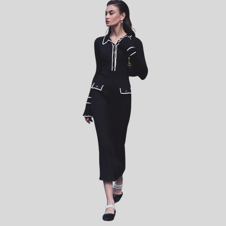 Maxikleid für Damen – Statement-Rüschen mit hoher Taille