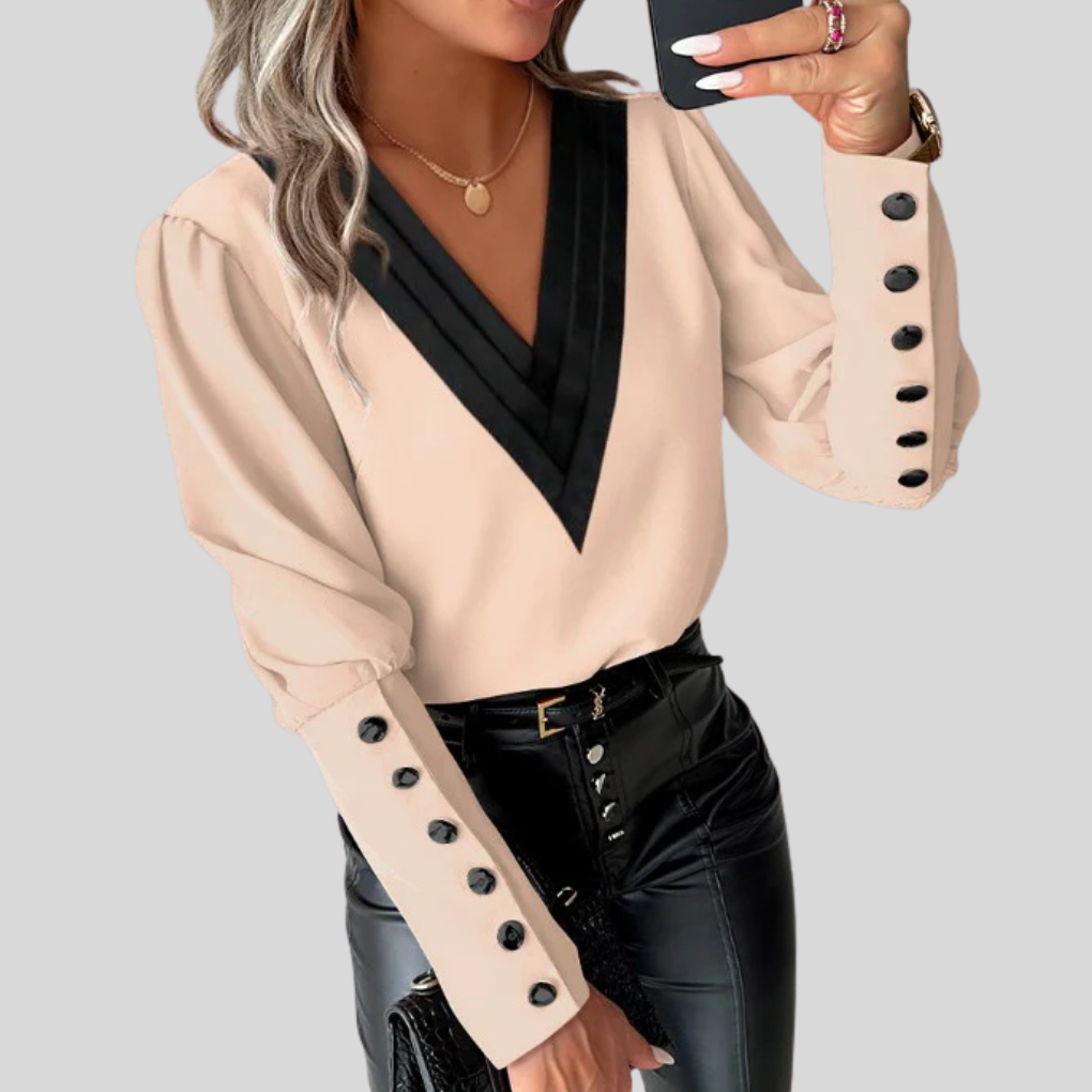 Damenbluse mit Knopfleiste und Gigot-Ärmeln