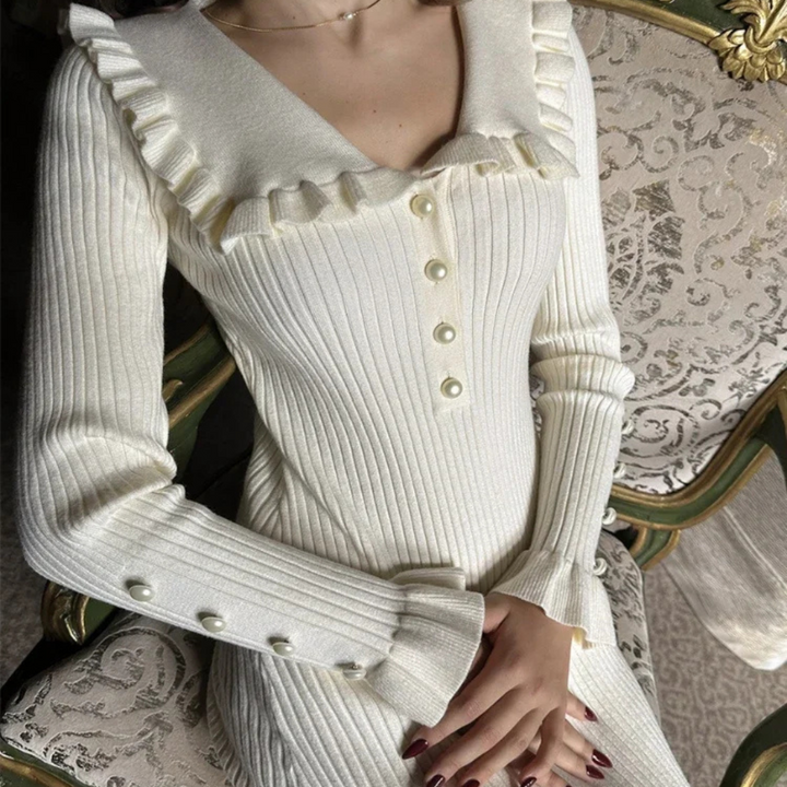 Maxikleid für Damen – Statement-Rüschen mit hoher Taille