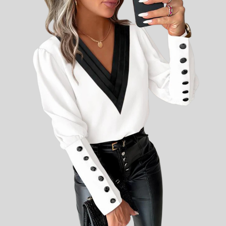Damenbluse mit Knopfleiste und Gigot-Ärmeln