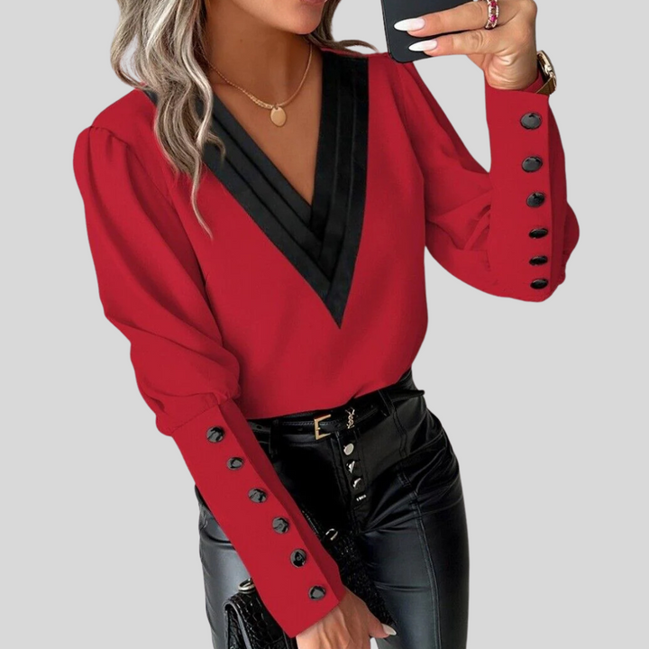 Damenbluse mit Knopfleiste und Gigot-Ärmeln