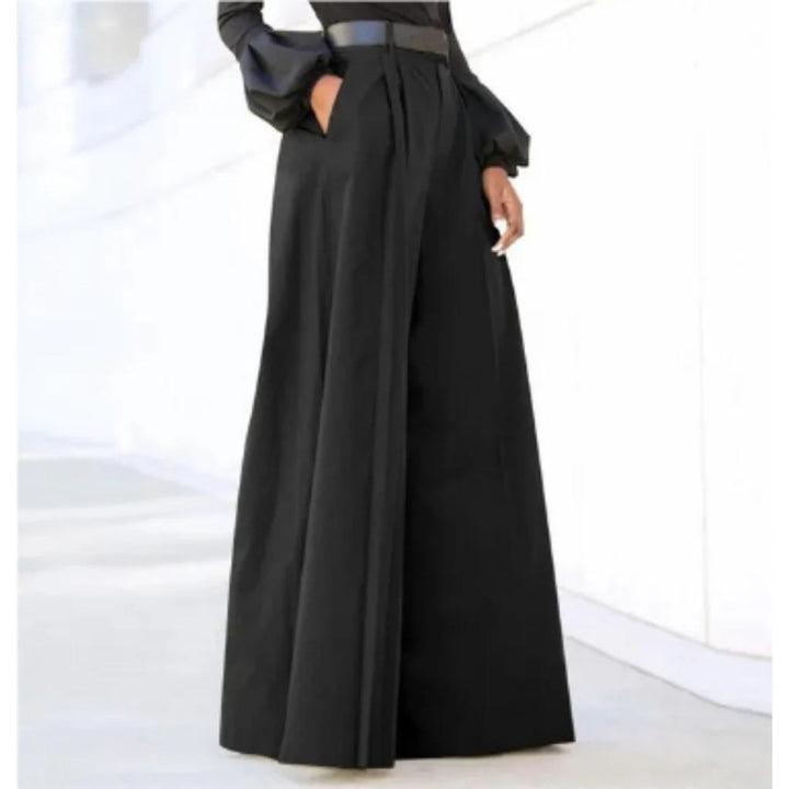 Einfarbige Damenhose mit weitem Bein
