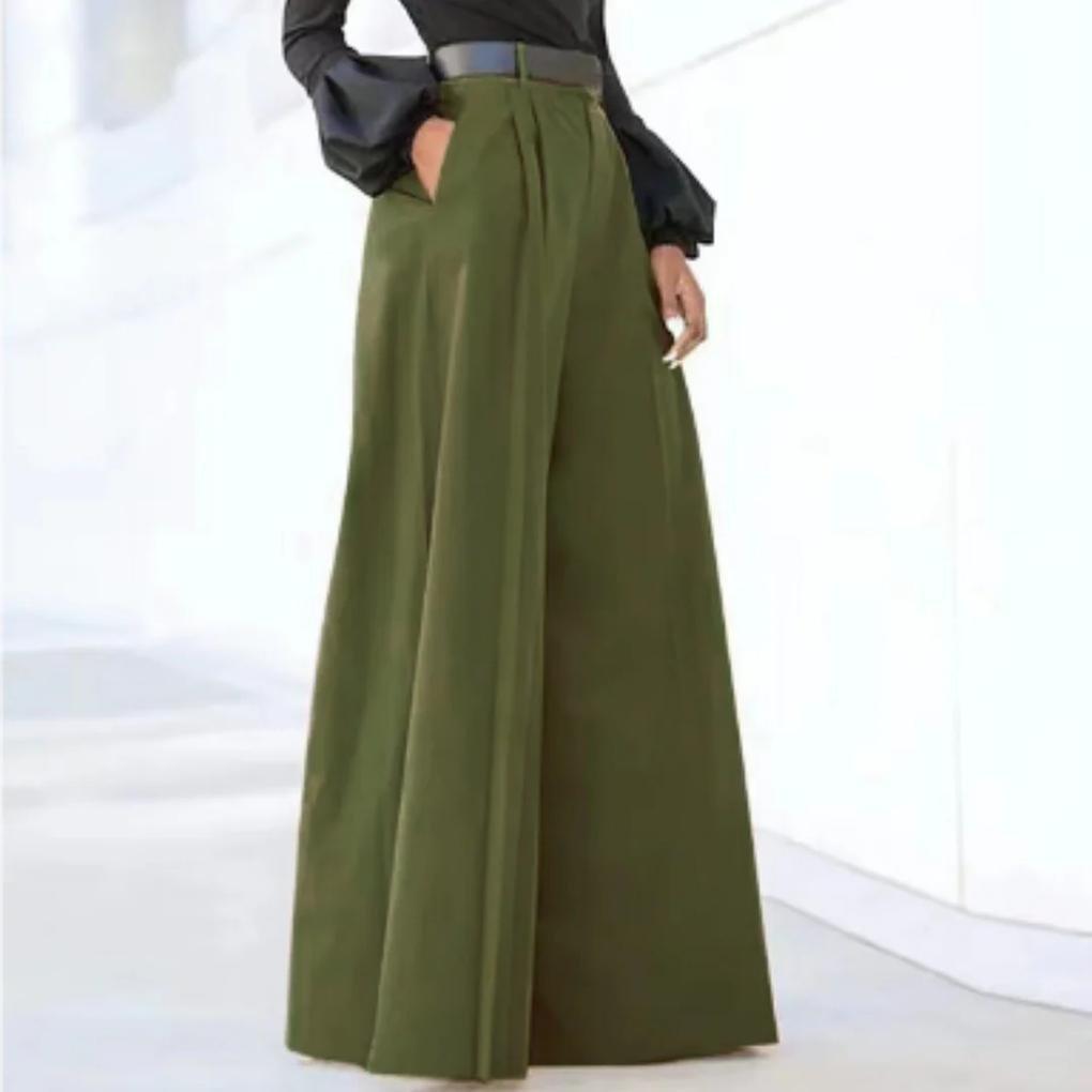 Einfarbige Damenhose mit weitem Bein