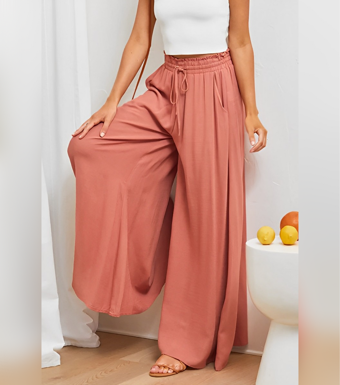 Damen Sommerhose mit hohem Bund und weitem Bein