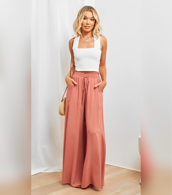 Damen Sommerhose mit hohem Bund und weitem Bein