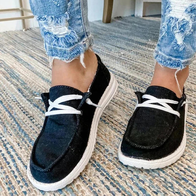 Damen Slip-on Sommerschuhe mit weißen Schnürsenkeln