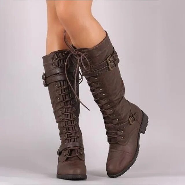 Damen Vegan-Leder Schnürstiefel
