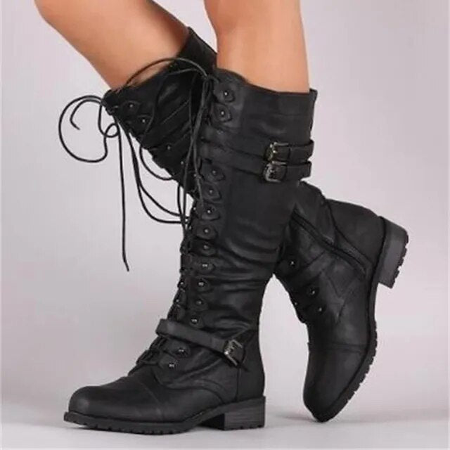 Damen Vegan-Leder Schnürstiefel