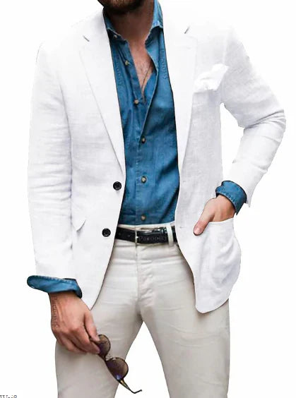 Herren Leinenblazer mit fallendem Revers und Knopfverschluss
