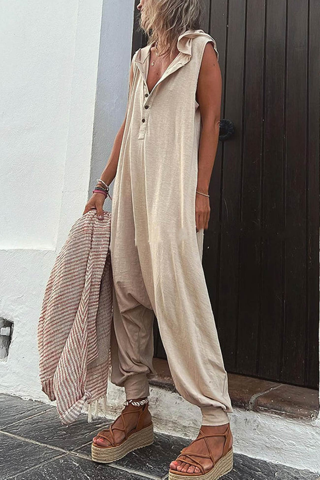 Damen Jumpsuit mit Knopfleiste und Kragen