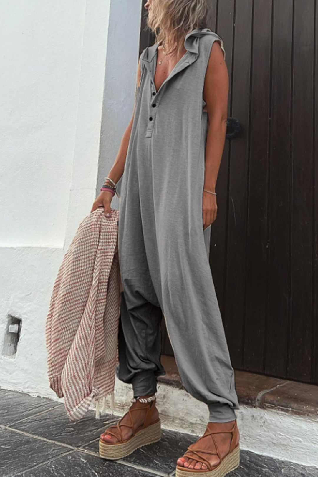 Damen Jumpsuit mit Knopfleiste und Kragen